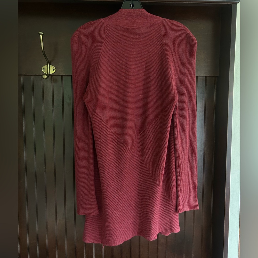 EILEEN FISHER Burgundy Cotton Linen Rib Knit Open Cardigan Relaxed Comfort Small - Picture 8 of 11